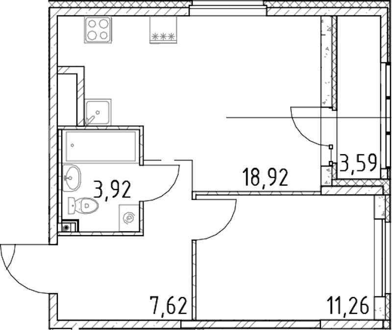 1-комнатная квартира 41.72 м², 17/23 эт., ЖК «Город Первых»